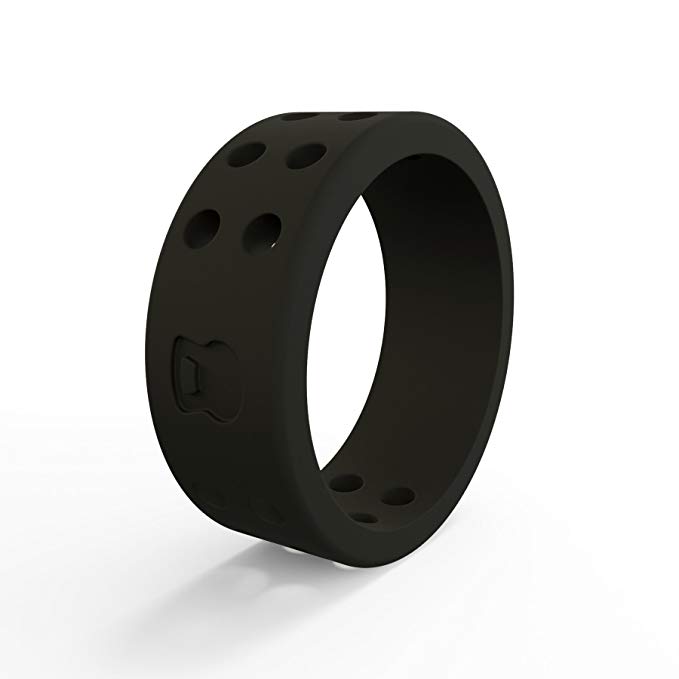 QALO Women's Perforated Silicone Ring, Black, Size 6