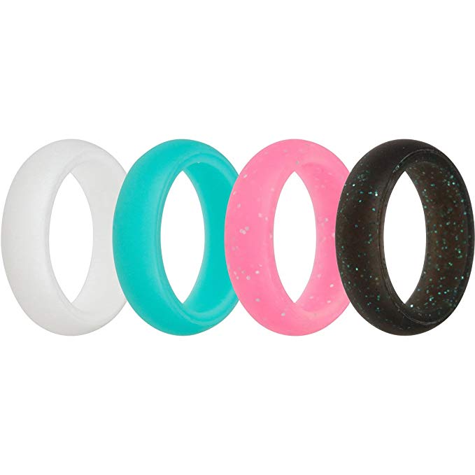 Silicone Rings | Silicone Wedding Band for Women - Clean Design, Ultra light, Comfortable. You'll Forget It's On! - 4 pack