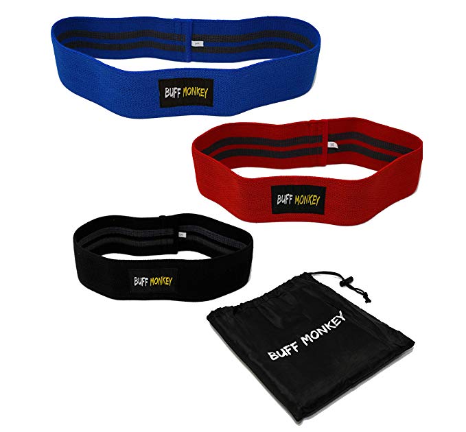 Buff Monkey Hip Resistance Band Set - Hip Band 3 pack, Hip Resistance, Low, Medium and Heavy Loop Set - Booty Exercise Resistance Bands - Perfect workout bands for Squatting, Pilates and Crossfit