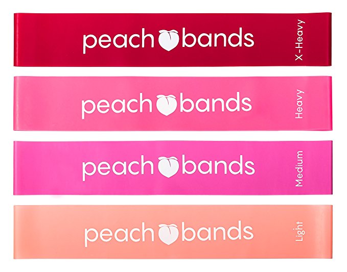 Peach Bands | Premium Matte Resistance Loop Bands | Pink Set of 4 with Carrying Bag | Exercise Fitness Booty Bands for Legs and Glutes | Physical Therapy, Stretch, Elastic, Strength, Home Workout