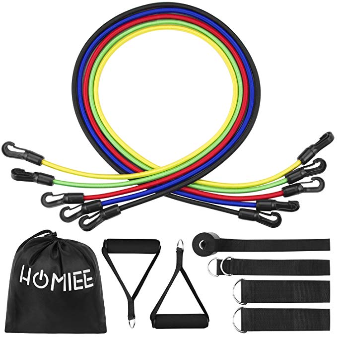 HOMIEE Resistance Band Set, Workout Exercise Set Including Elastic Tube Bands, Cushioned Handles, Ankle Straps, Door Anchor Carrying Bag Resistance Training, Physical Therapy Home Workout