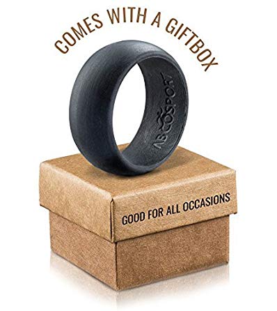 Abco Tech Silicone Ring- Flexible Wedding Ring For Athletic Active Lifestyle Man or Women- Black, Comes With A Giftbox!