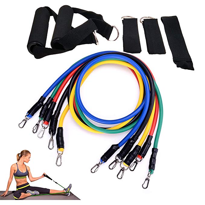 Aorkey Resistance Band Set, TB12 Workout Bands 11 Pieces with Exercise Bands, Door Anchor, Handles, Ankle Straps and Carry Bag for Resistance Tranining, Home Workouts