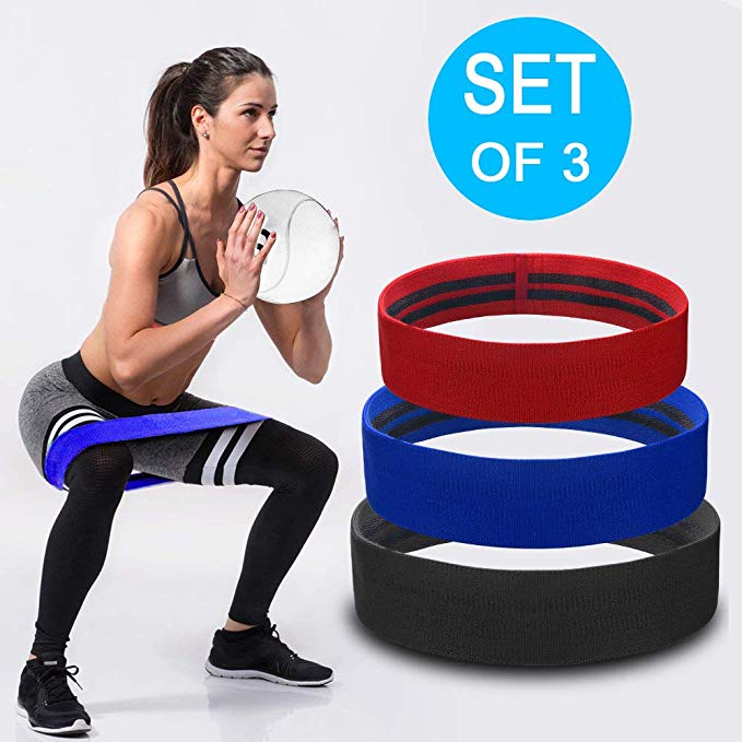 JFeng Booty Resistance Workout Hip Bands Set of 3 | Fabric Exercise Band for Squats, Butt, Thigh and Glutes Workout | Anti-Slip and Anti-Roll Loop | Soft Cloth, Thick, Wide Resistance Booty Bands