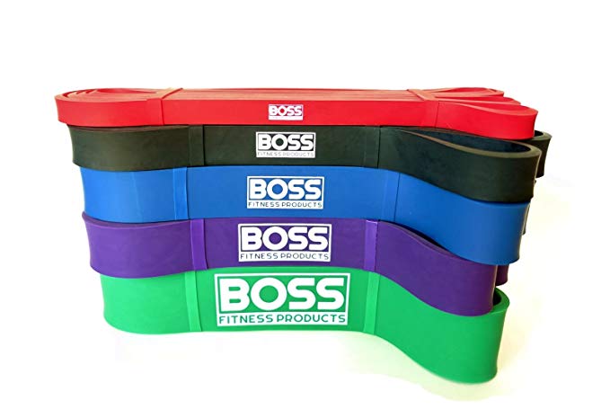 Boss Fitness Products Assisted Pull Up Bands - Power Lifting Bands - Resistance Loop Bands - Stretching Bands - 41