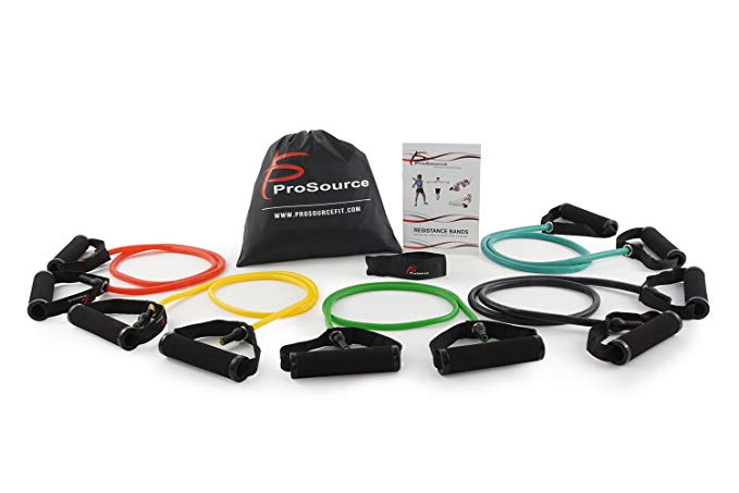 ProSource Tube Resistance Bands Set with Attached Handles, Door Anchor, Carrying Case and Exercise Guide