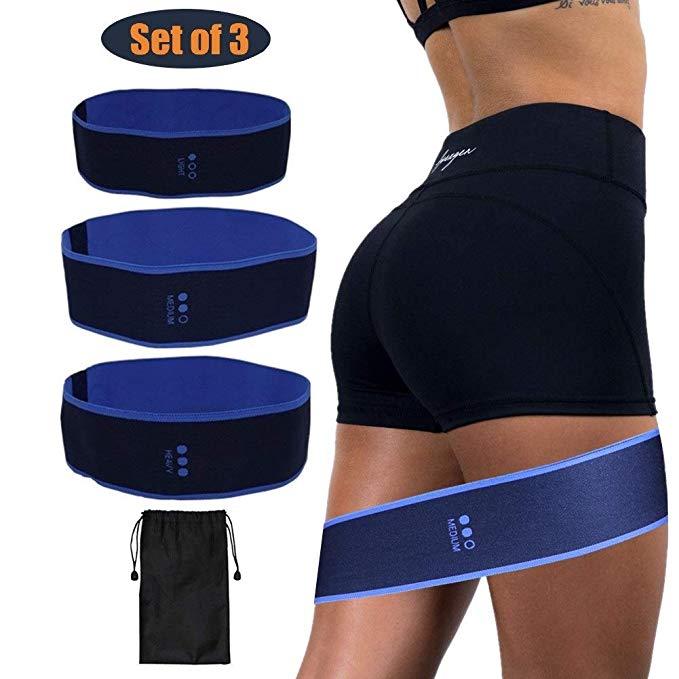 Hip Resistance Band Circle Loop Set of 3 (Light, Medium & Heavy) with Carry Bag, Fitness Yoga Exercise Band Multi-Purpose for Butt Lifting Workout Home Gym Training (Purplish Blue & Blue Edge)