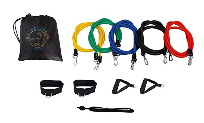 Resistance Band Set with Door Anchor, Ankle Strap, Exercise Chart, and Resistance Band Carrying Case