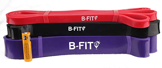 B-FIT Set of 3: Assisted Pull-Up Band, Resistance & Stretch Band, Mobility Band, Powerlifting Bands 10lbs-165lbs (5-75kg)