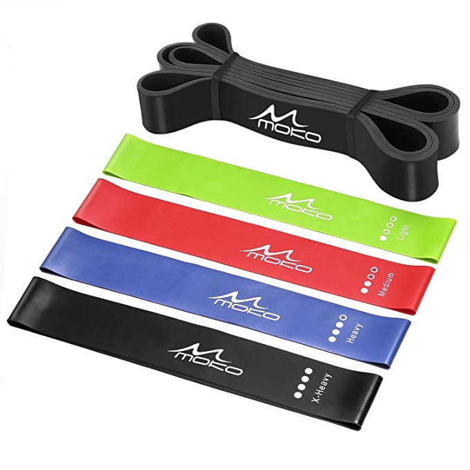 MoKo Resistance Loop Bands 4 Pack + Pull-Up Assist Band, 12