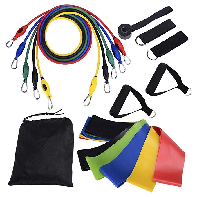 LifBetter 16 PCS Resistance Bands Set, Exercise Resistance Loops Rope Door Anchor, Foam Handles, Ankle Straps Fitness Gym Sport, Resistance Training, Physical Therapy, Home Workouts