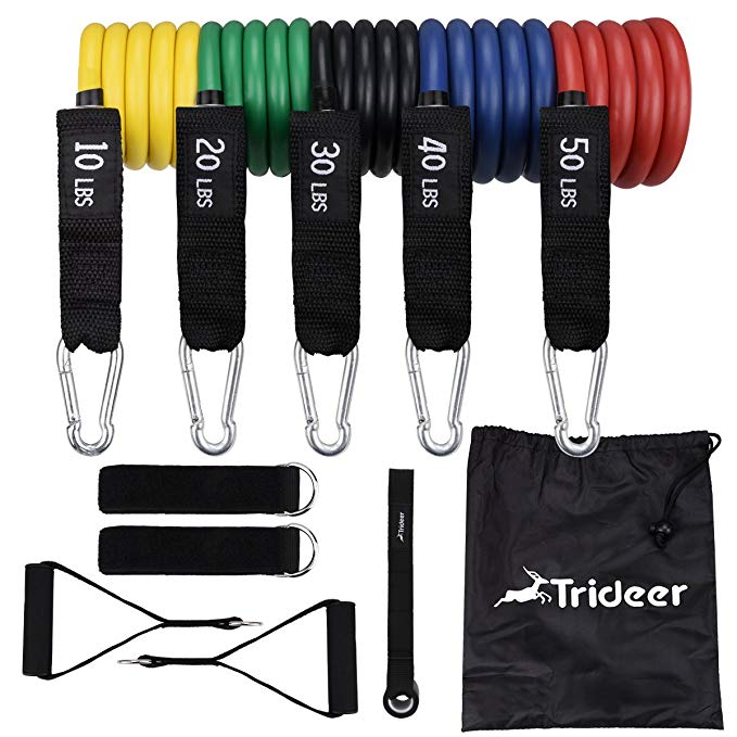 Trideer Resistance Band Set, Workout Bands, Exercise Bands Door Anchor Handle Resistance Training, Physical Therapy, Home Workouts, Convenient, Durable, Stackable Up to 150 lbs (11 PCS)