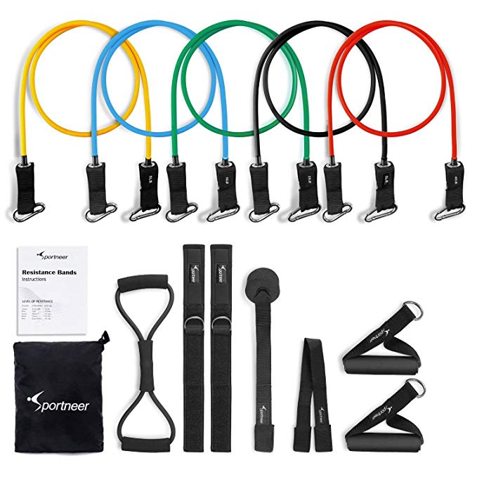 Resistance Bands, Sportneer Resistant Exercise Band Set for Home Gym Workout, with Door Anchor, Ankle Strap, Chest Expander and Carry Bag, 13pcs