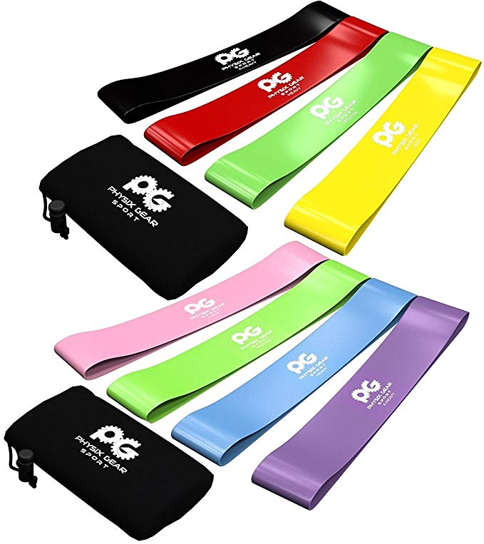 Physix Gear Sport Resistance Loop Bands Set of 4 - Best Home Gym Fitness Exercise Bands for Legs, Glutes, Crossfit Workout, Physical Therapy Pilates Yoga & Rehab - Improve Mobility & Strength Training