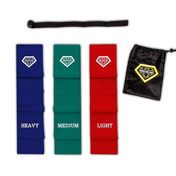 Flat Exercise Stretch Bands - Set of 3 Long Resistance Bands and Door Anchor - Your Home Gym Equipment Kit for Men and Women Best for Stretching, Strength Training, Physical Therapy, Yoga and Pilates