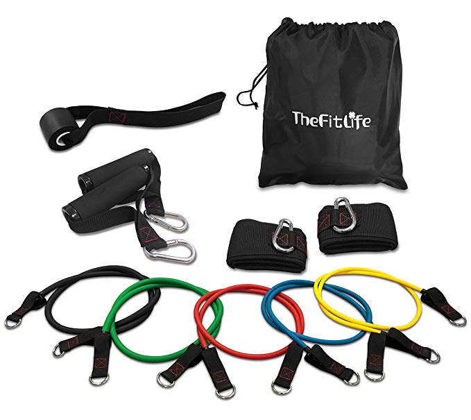 Exercise Workout Resistance Band Set - Training Tubes with Door Anchor, Handles, Ankle Straps, Stackable Up to 100 lbs for Fitness, Strength, Baseball, Softball, Home Gym, Yoga