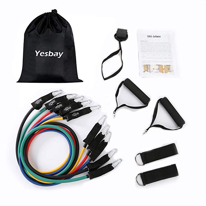 Yesbay Resistance Bands Set, Stretch Training Set with 5 Exercise Bands, Resistance Loop Bands, Handles, Ankle Straps, Door Anchor and Carry Bag