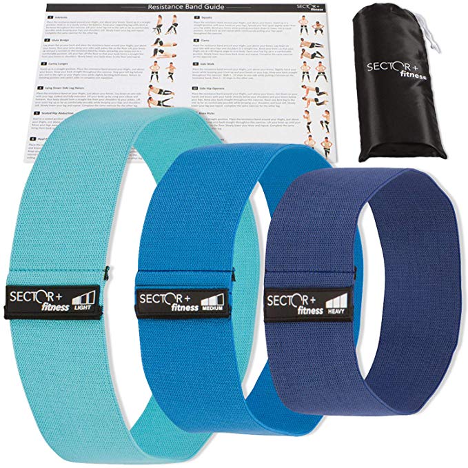 Sector Plus Fitness Hip Resistance Bands - Carrying Bag & Exercise Guide Included