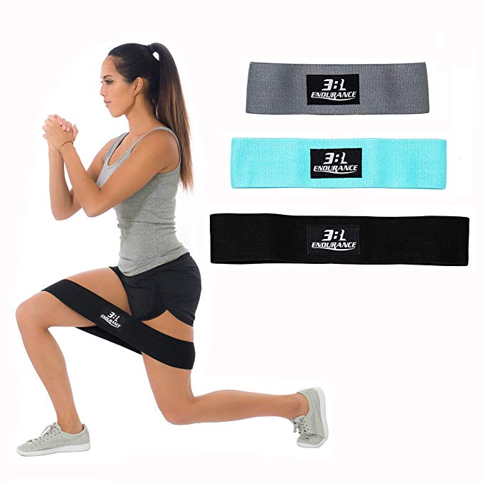 3BL Endurance Hip Bands, Set of 3 - Circle for Booty, Thighs, Hips, Legs, Squats, Weightlifting Bands - Thick, Wide, Cotton Blend Fabric Resistance Bands Will Not Roll Up - Glutes Workout Bands