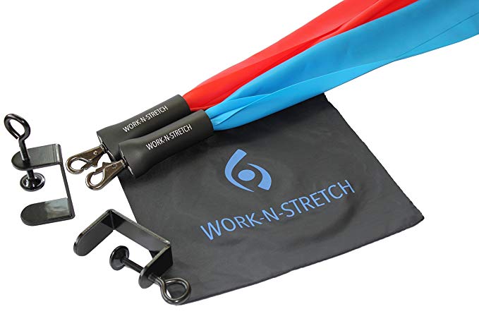 Work-N-Stretch: Lower Body Desk Stretch Resistance Band for Office Workout with Desk Clamps & Exercise Chart Included. Designed by USA Licensed Engineer. Levels 1 & 2.