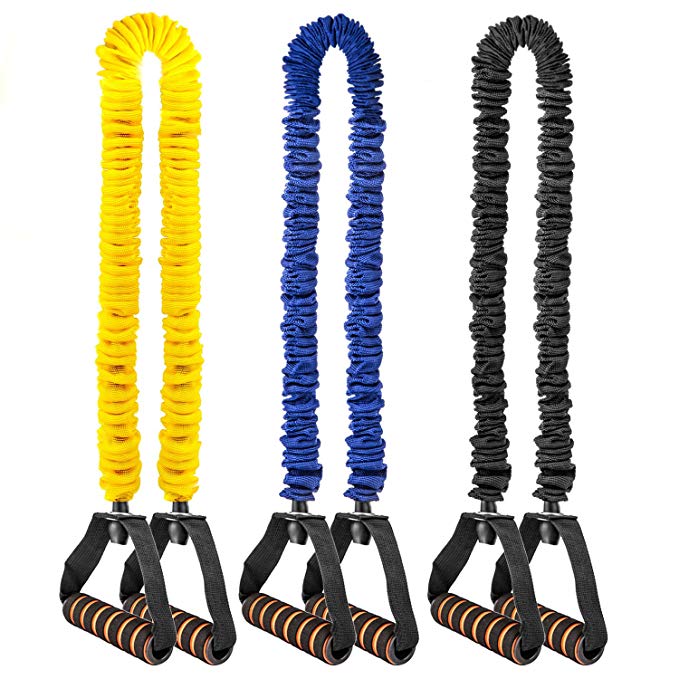 VANWALK 3 Pack Resistance Bands 15 – 45Lbs with Soft Handles and Carrying Bag, 15 – 25lb Yellow Resistance Bands, 25-35lb Resistance Bands Blue, 35 – 45lb Resistance Bands Black (Bands)