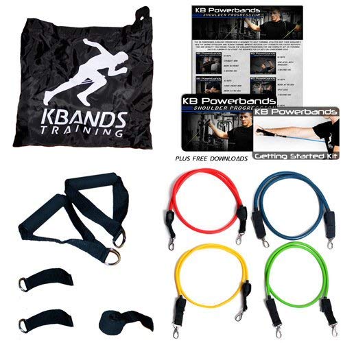 KB Powerbands | Stackable Resistance Bands Kit | Includes, 4 Bands, 2 Wrist Straps, 2 Ankle Straps, 2 Handles