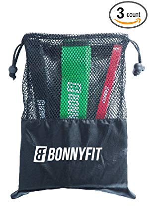 Pull up assist Bands Set of 3 BonnyFit! Resistance Bands in free Mesh Bag & eGuide Exercise Bands full body Workout, Power Bands for Crossfit, Stretching, Mobility, Rehabilitation. Achieve your goals!