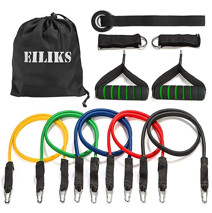 EILIKS 11 PCS Resistance Bands Set, 100% Premium Exercise Bands Workout Bands with Door Anchor, Handles, Ankle Straps for Resistance Training, Physical Therapy, Home Grm Workouts