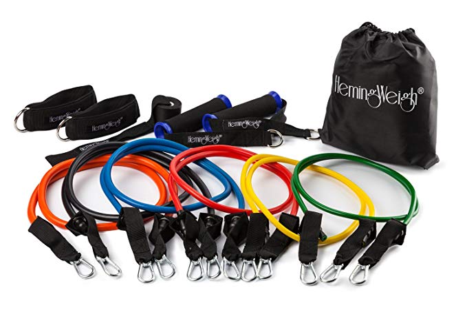 HemingWeigh Resistance Band Set with Door Anchor, Ankle Strap, Exercise Chart, and Resistance Bands Carrying Case