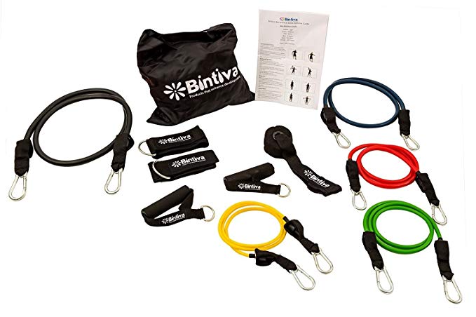 Resistance Bands Set, Professional Grade Snapless Bands, Includes Door Anchor, Foam Handles, 2 Ankle Straps, Carrying Case, and Exercise Instruction Chart, for Fitness, and Crossfit.