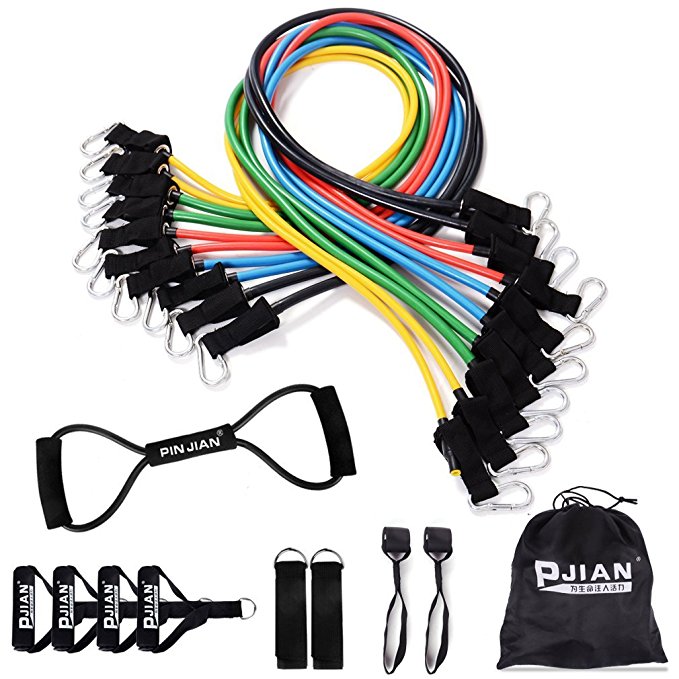 PIN JIAN Resistance Band Set 12 Pieces/20 Pieces with Exercise Tube Bands, Door Anchor, Ankle Straps, Chest Expander and Carry Bag - For Resistance Training, Physical Therapy, Home Workouts