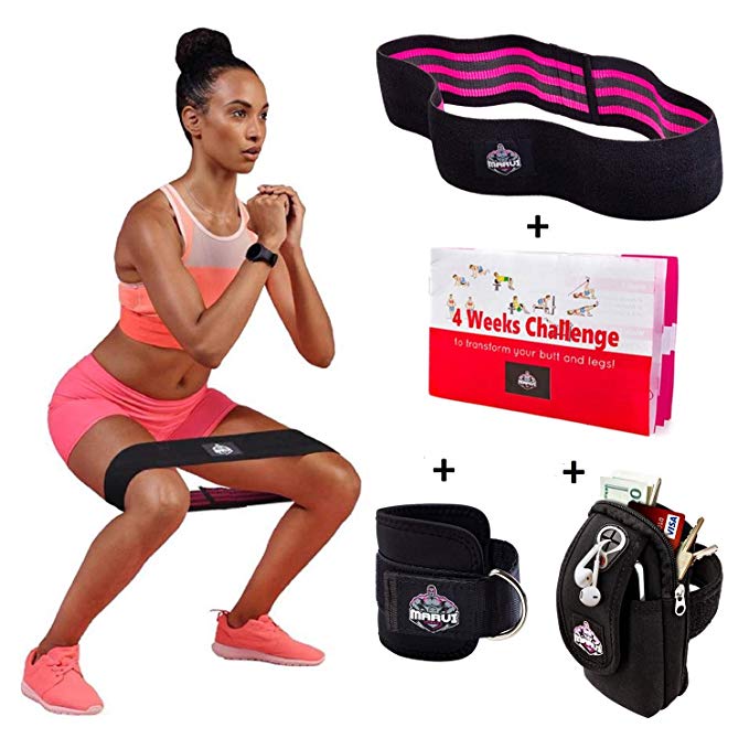 Heavy Resistance Circle Hip Band – Non-Slip Fabric Booty Bands for Leg Exercises, Squats or Glutes Workout – 100% Comfort & Fast Tone Up - Bonus 1 Fitness Ankle Strap + 1 Armband Bag – Great GlFT