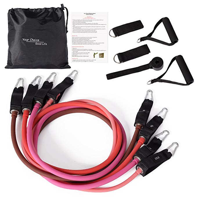 Your Choice Resistance Bands Set Workout Bands Exercise Bands with Handles, Door Anchor, Ankle Straps for Booty Exercise, Resistance Training, Physical Therapy - Include Carry Bag and Instructions