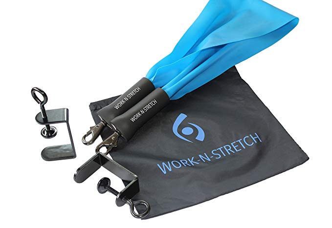 Work-N-Stretch: Lower Body Desk Stretch Resistance Band for Office Workout with Desk Clamps & Exercise Chart Included. Designed by USA Licensed Engineer. Level 3.