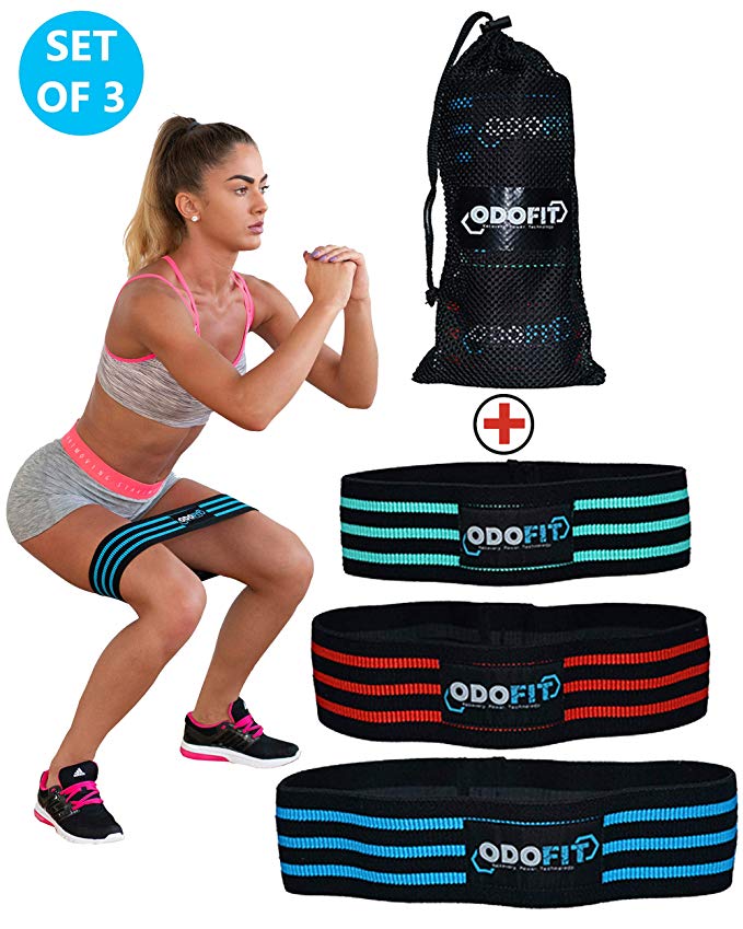 ODOFIT New Booty Resistance Bands Hip Loop Bands for Legs and Butt Workout - Fabric Anti-Slipping Glute Exercise Band for Warm-Up and Squat –Set of 3-Activate Quads & Thighs, Thick, Wide Cloth, Women