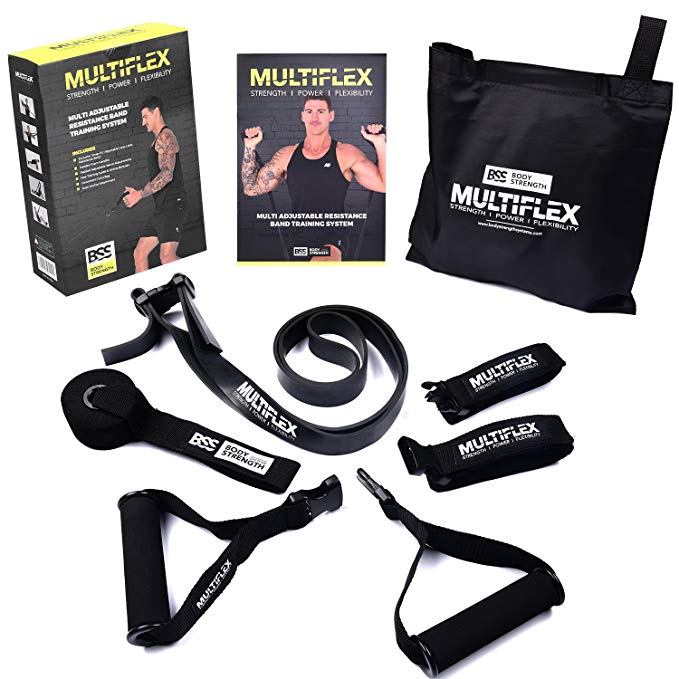 Body Strength Systems NEW Adjustable Resistance Band Set w/Dual-Mode Design & Quick-Fit Attachments/Multiflex Heavy Duty Light & Portable Flat Exercise Bands for Gym & Home Workouts