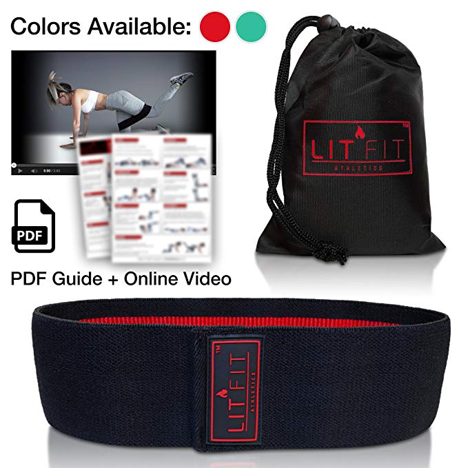 LIT FIT Loop Resistance Band for Legs and Butt with Online Workout Video, E-Guide & Carry Bag - Premium Heavy Duty Hip Band Circle - Non Slip Design - Peach Booty Band for Home or Gym