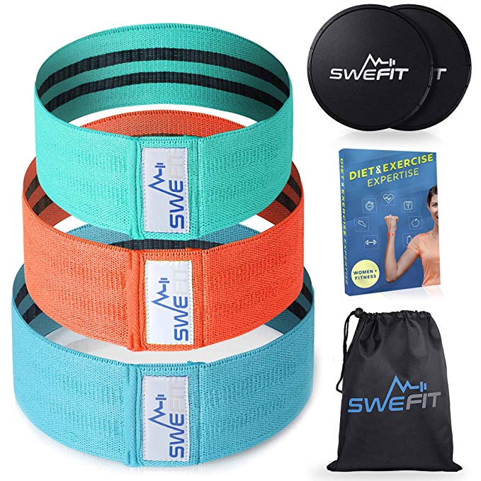 Fitness Booty Hip Bands – Elastic Cotton Fabric Resistance Fitness Loop Bands – Hip Exercise Circles for Legs and Butt – Workout & Activate Glutes, Quads & Thighs – Thick, Wide, Cloth for Squat, Lunge