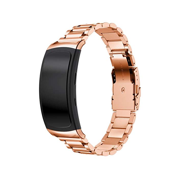 Seamount Stainless Steel Watch Band Three Strains Insurance Buckle For Samsung Gear Fit2 Pro (Rose Gold)