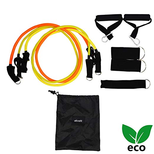 Ativafit Resistance Band Exercise Tube Set Anti-Snap with Door Anchor Physical Therapy Home Gym Workout Boxing Training