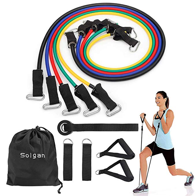 Solgan Resistance Band Set, Workout Bands Include 5 Levels Exercise Bands Door Anchor, Foam Handles, Ankle Straps Carrying Bag Resistance Training, Physical Therapy, Home Workouts