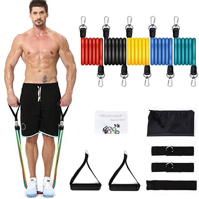 NICEAO Resistance Bands Set, Exercise Band with Handles Ankle Straps Door Anchor, Non-Slip Heavy Up to 100 LBS, for Stretch Resistance Training, Physical Therapy, Home/Gym Workouts, Men& Women