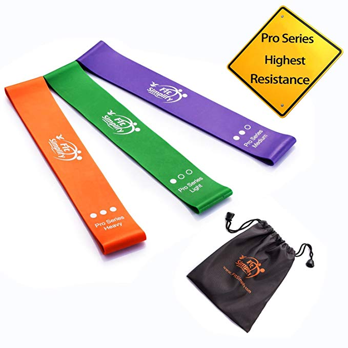 Fit Simplify Resistance Loop Bands Pro Series - Highest Resistance Exercise Bands - Set of 3 Booty Bands - with Instruction Guide, Carry Bag, Ebook and Online Workout Videos