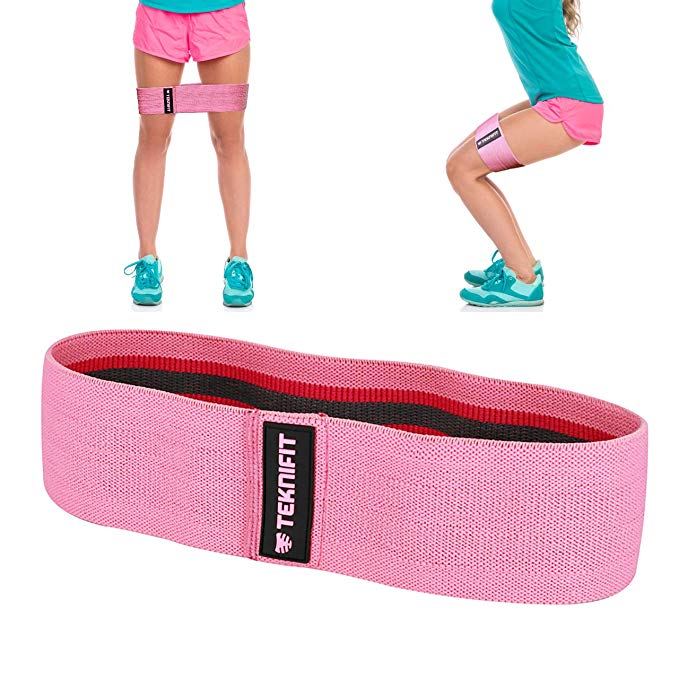 Teknifit Booty Builder - Premium Glute Activation Circle Band - Pink Fabric Resistance Hip Band with Elastic Non Slip Design for Women