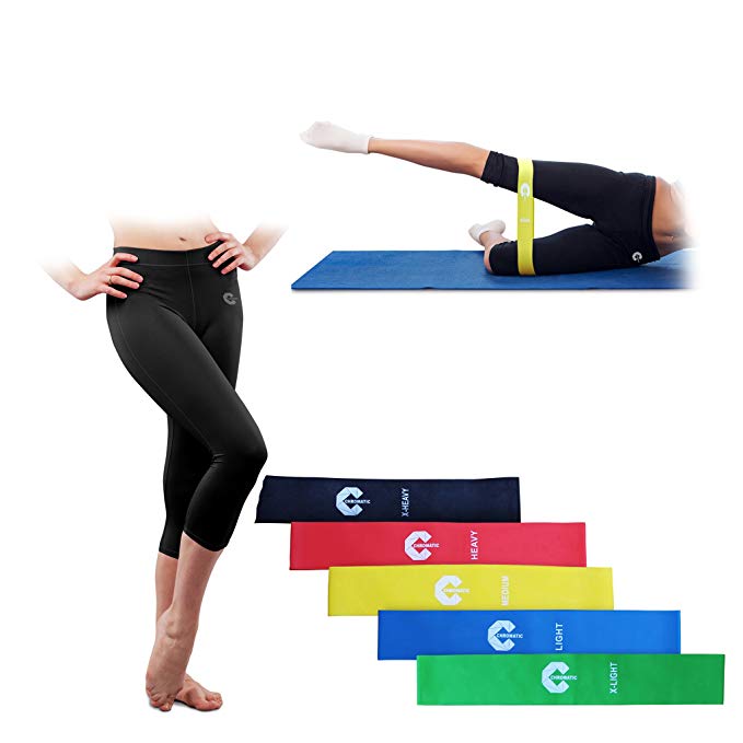 Chromatic Yoga Pants Capri Legging with FREE Resistance Workout Exercise Bands- Includes Instruction Sheet