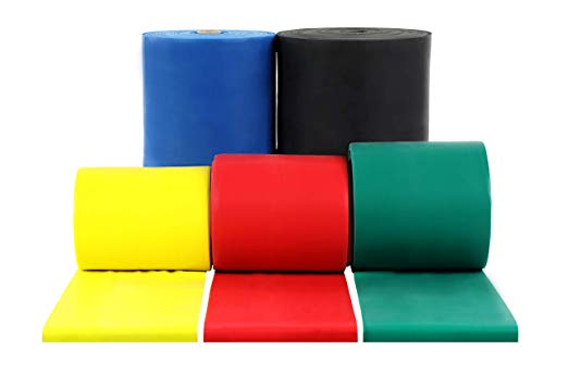 CanDo Low Powder Exercise Band, 50 yard roll, 5 Piece Set (Tan, Yellow, Red, Green, Blue, Black, Silver, Gold)