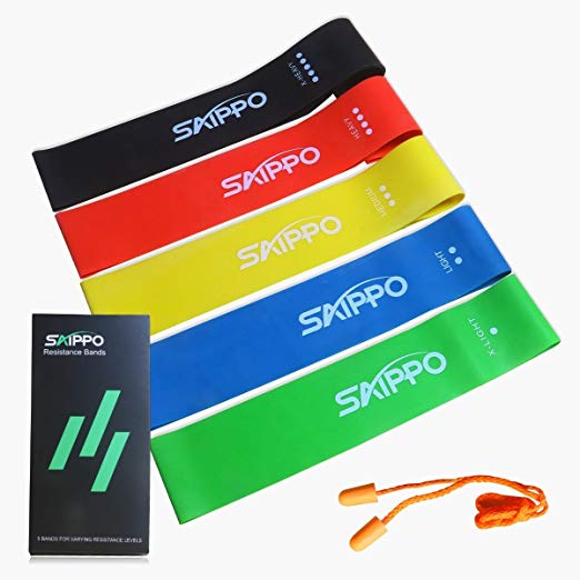 SAIPPO Resistance Loop Bands Set of 5,12×2 Inch Best Fitness Exercise Bands for Bodyweight Workout,Physical Therapy,Pilates,Yoga,Arms,Legs,Butt,Glutes or Knee,100% Natural Latex