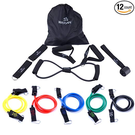 Johao Waygan Resistance Band Set,Premium Exercise Bands with Upgraded Door Anchor, Handles, Ankle Straps-Best for Arms/Shoulders/Legs/Abs Workouts Training,Physical Therapy-12pcs