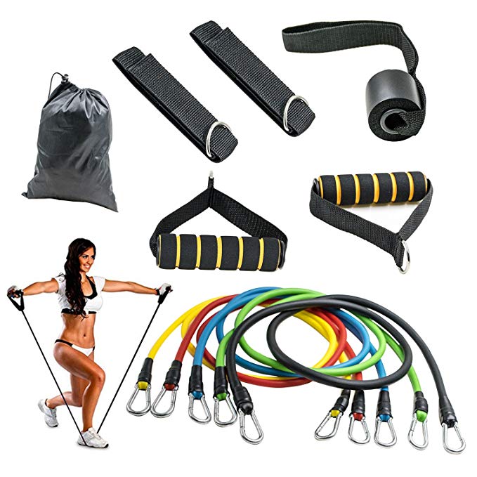 O-Best Resistance Band Set Workout Bands Include 5 Stackable Exercise Bands, Door Anchor, Foam Handles, Ankle Straps and Carrying Bag for Resistance Training, Physical Therapy, Home Workouts