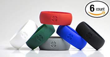 Lucky Rings 6 Pack Gift Set - Signature Edition Men's Silicone Wedding Bands - Red, Green, Blue, Black, Grey, White!